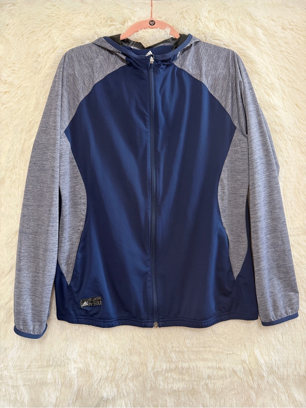 Adidas Womens Climastorm Golf Full Zip Hooded Jacket Size L Blue Performance